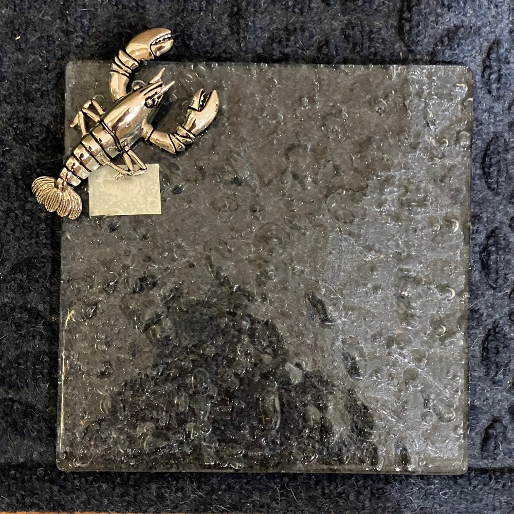 Mudpie square glass + silver lobster crawfish shellfish cutting cheese board NWT